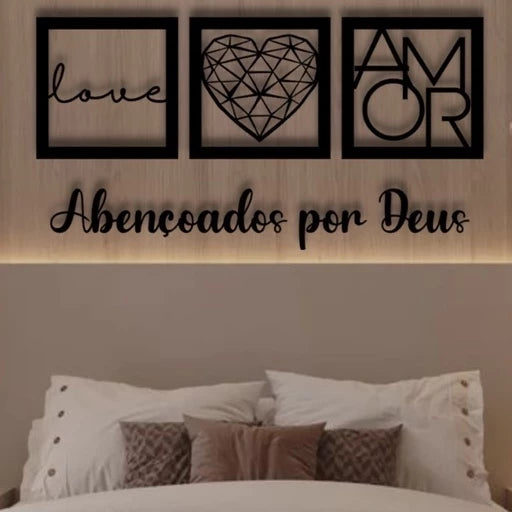 Kit Quadros Decorativos para Decoração de Quarto Sala Casa Cozinha + Frase Abençoados por Deus