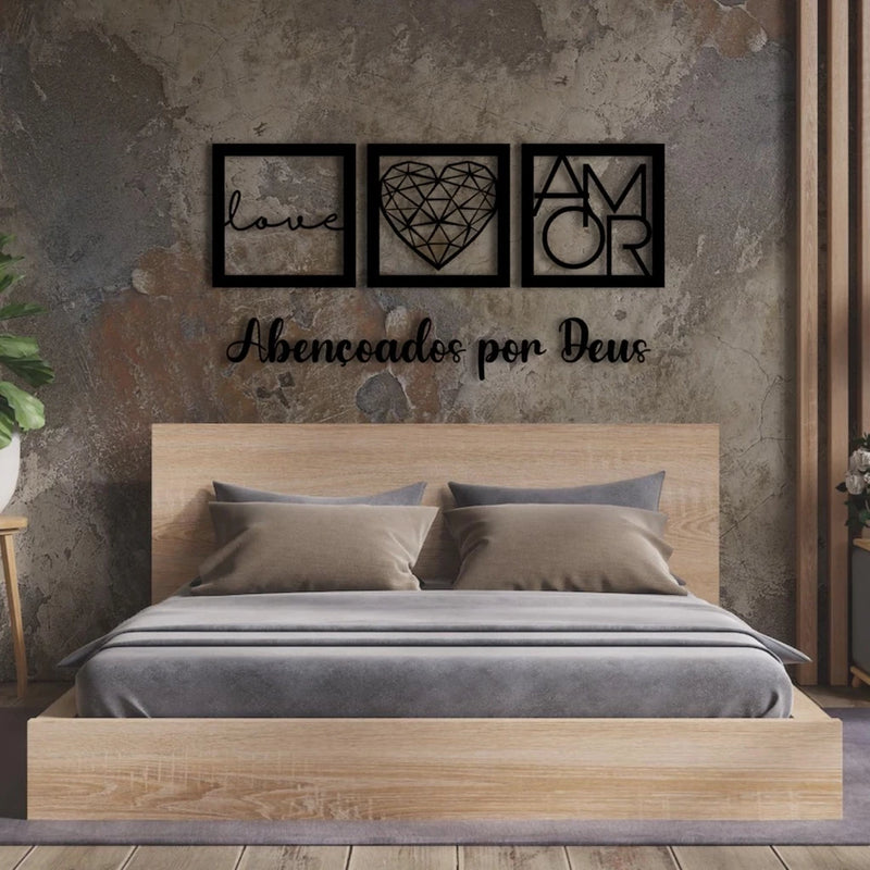 Kit Quadros Decorativos para Decoração de Quarto Sala Casa Cozinha + Frase Abençoados por Deus