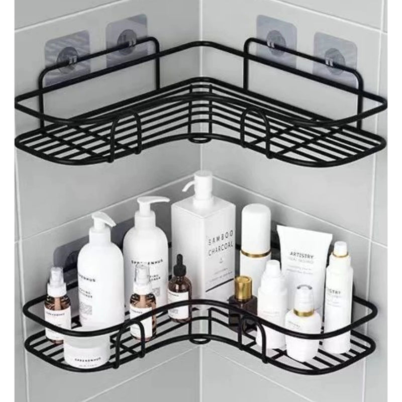 Kit 2 Prateleiras Suporte Com Alto Adesivos Para Parede Banheiro Cozinha Lavanderia Shampoo Sabonete