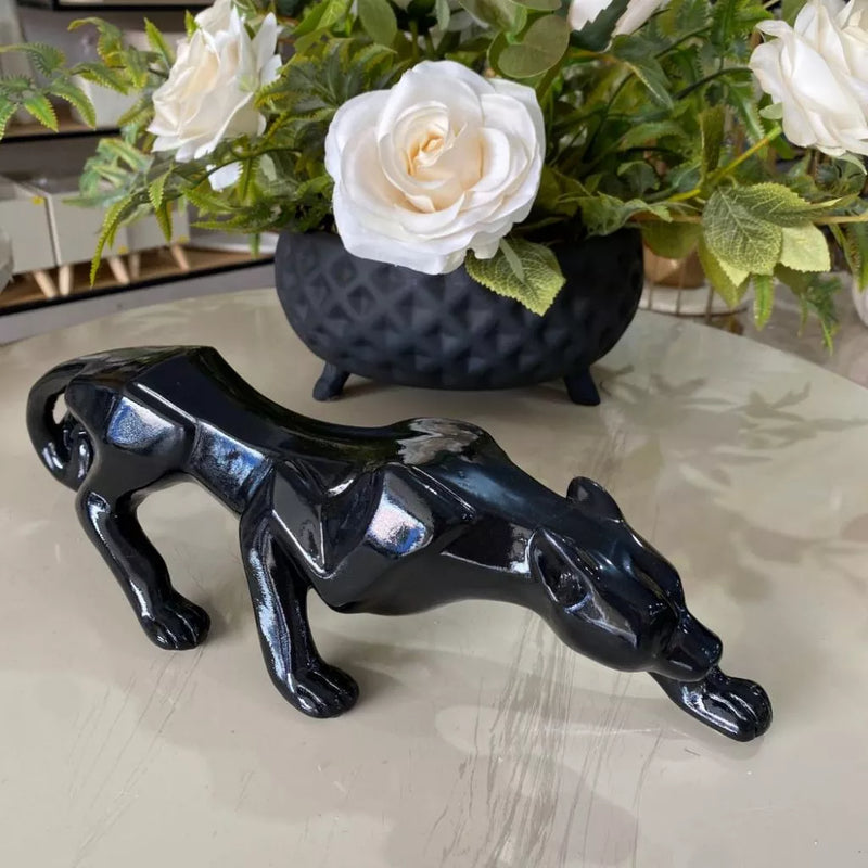 Pantera Negra P Preto Brilho Escultura Luxo Escritório Sala