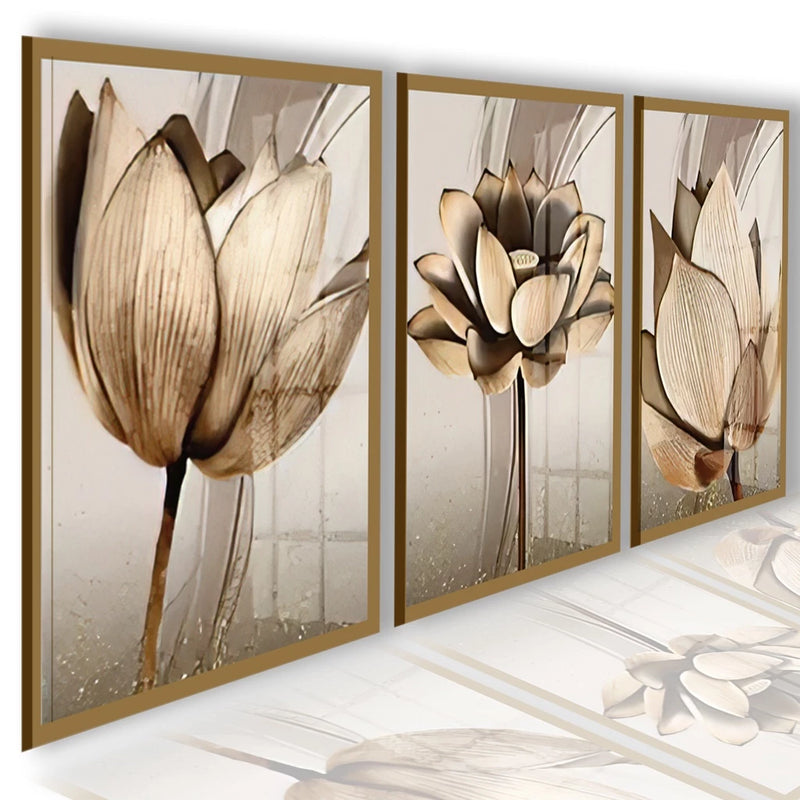 Quadros Decorativos Mdf Flores Ton Cobre Gold Folhas Moldura Para Quarto Sala Escritório Promoção