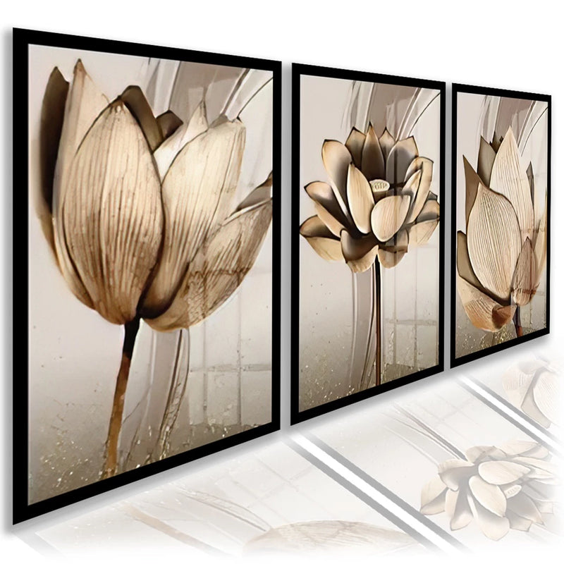Quadros Decorativos Mdf Flores Ton Cobre Gold Folhas Moldura Para Quarto Sala Escritório Promoção
