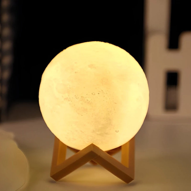 Luminária lua abajur led 3D alto relevo realista com base