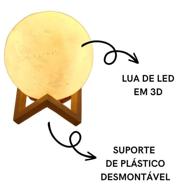 Luminária lua abajur led 3D alto relevo realista com base